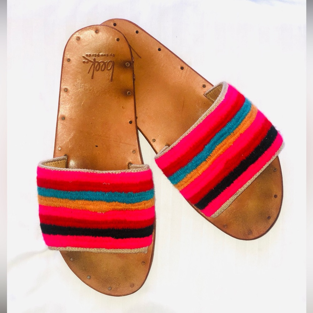 Beek Multicolor Stripe Slide Sandals - Hot Pink & Teal